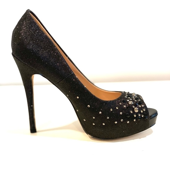 Black Platform peep toe pumps with sparkle 5 inches tall size 7 - Picture 9 of 13